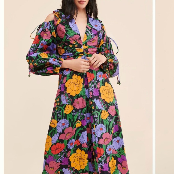 FARM‎ RIO Bucolic Garden Sleeve Cut Out Dress Floral Maxi Size XS - Picture 5 of 16